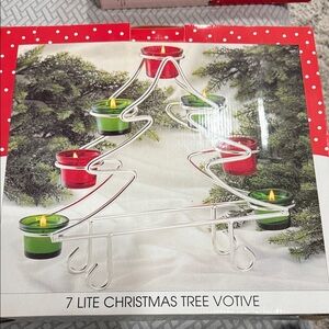 Christmas 7 Lite Tree Votive Holder Silver Plated Center Piece Candle Decor New